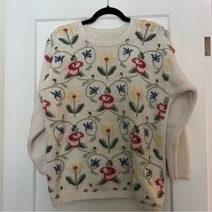 Vintage floral handknit cotton sweater